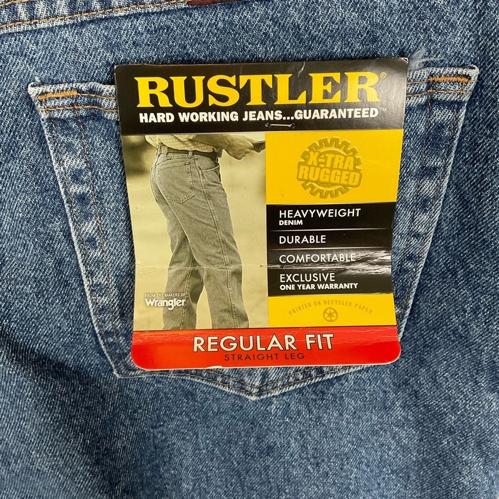 Rustler Extra Rugged Straight Leg Regular Fit Heavyweight Denim Jeans 48 x 30 - Picture 2 of 8